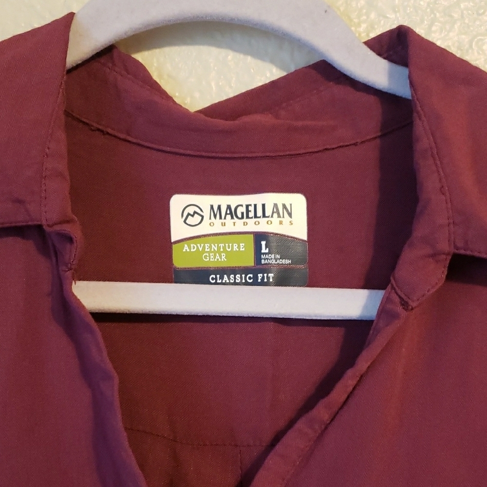 Magellan Outdoors Red Cuffed Sleeve Blouse with Notched Collar - Picture 2 of 8